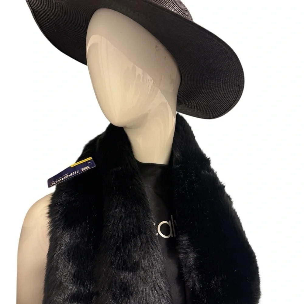 Topgate Luxurious Black and Brown Faux Fur Scarf. 80x7 inches new with tag